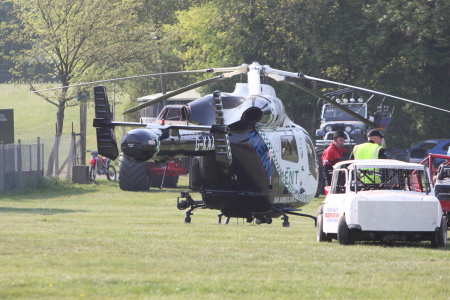 Kent air ambulance landing at Scott May stuntshow Detling human cannonball accident